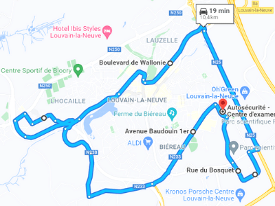 Parcours Itinéraire n°1 — Centre GOCA Louvain-la-Neuve