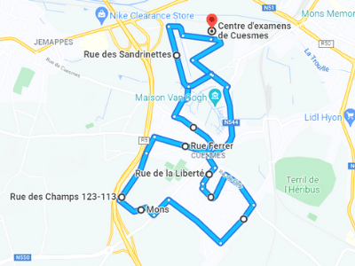 Parcours Itinéraire n°1 — Centre GOCA Cuesmes